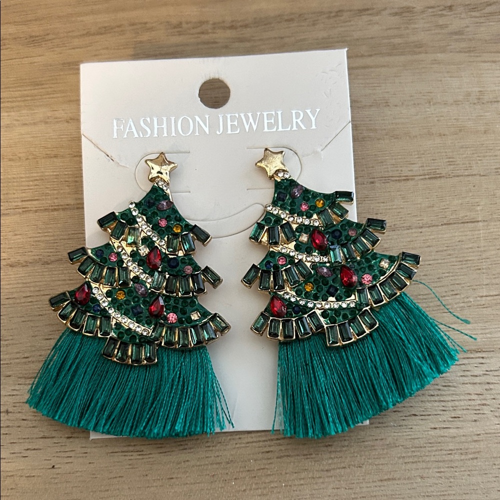 Fashion Jewelry Christmas Tree Earrings - Green and Gold